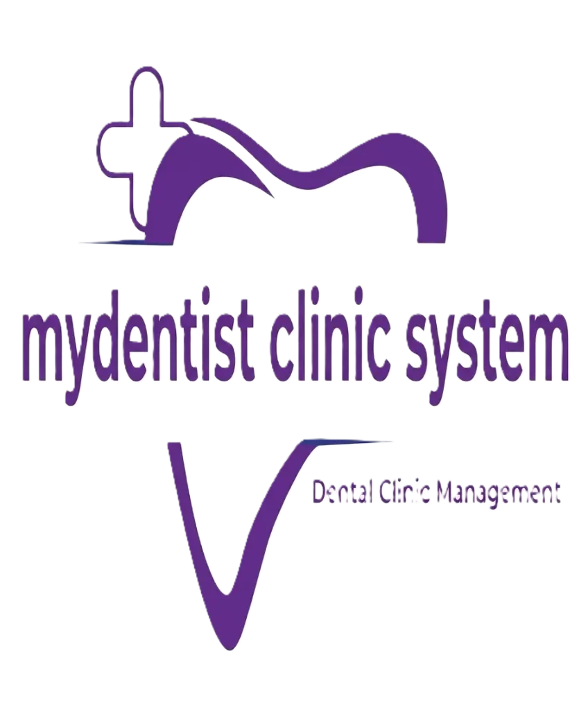Purple dental logo with text.