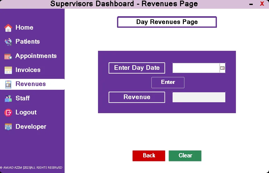 Dashboard for tracking daily revenues.